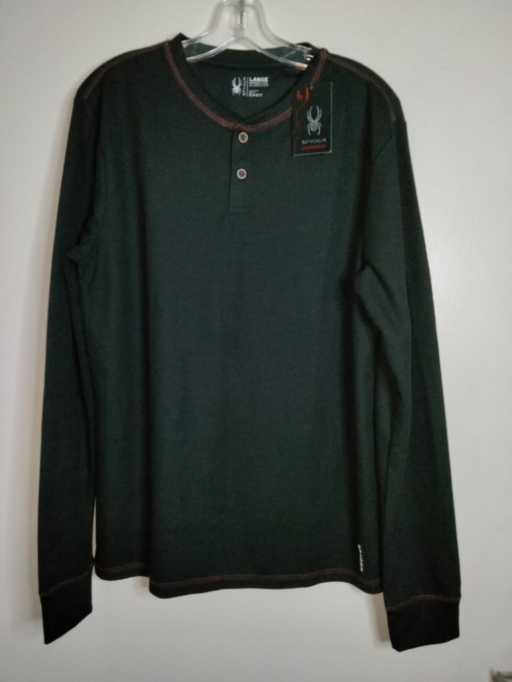 Spyder - L- Men's Active Basic Layer Thermal LS Henley Shirt - Black (NEW-NWT)